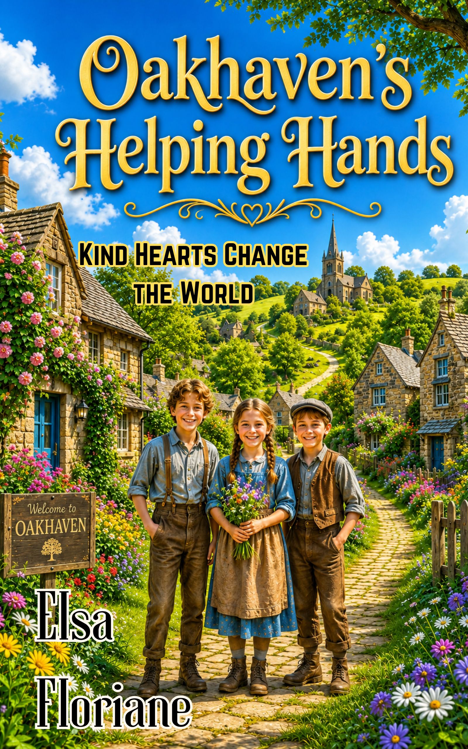 This image represents the storybook title, "Oakhaven’s Helping Hands."