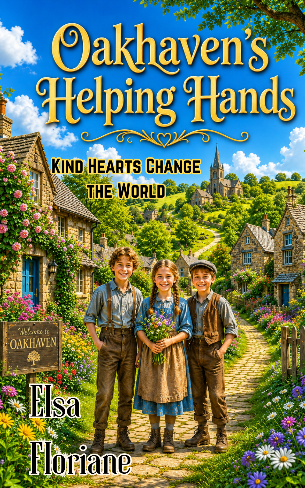 This image represents the storybook title, "Oakhaven’s Helping Hands."